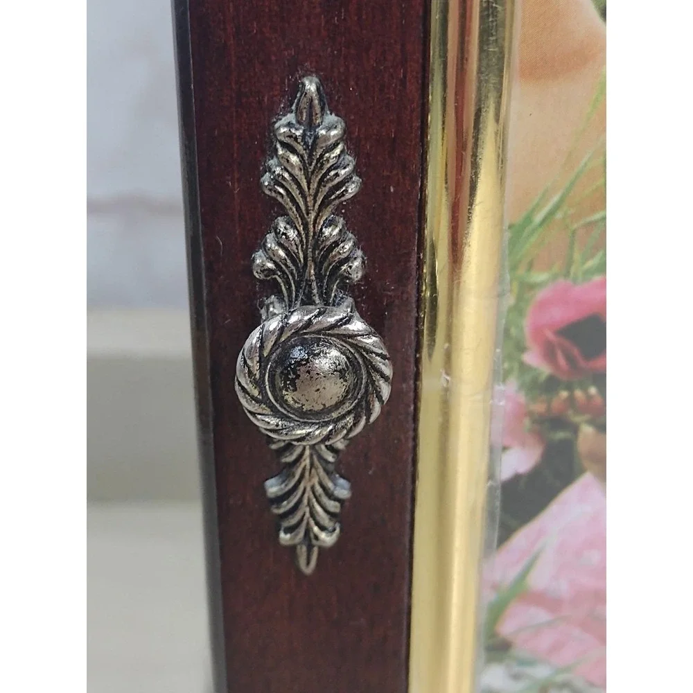 Vtg Wooden Jewelry Box Photo Insert Glass Doors Necklace Carousel Brass Trim